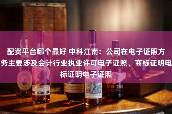 配资平台哪个最好 中科江南：公司在电子证照方面的业务主要涉及会计行业执业许可电子证照、商标证明电子证照